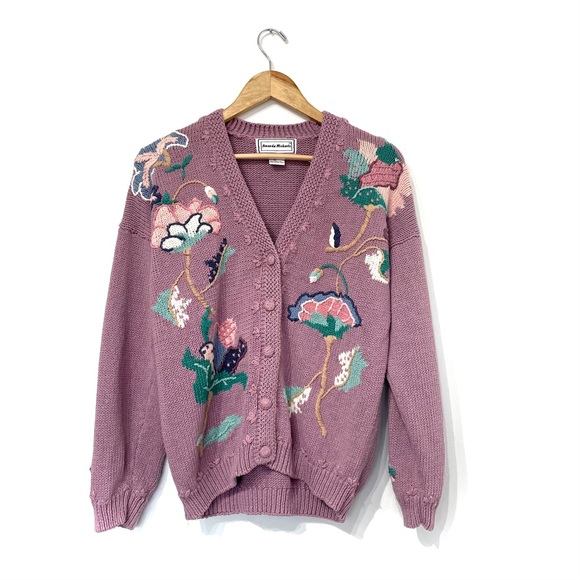 Vintage Sweaters - Vintage cardigan grannycore embroidered sweater